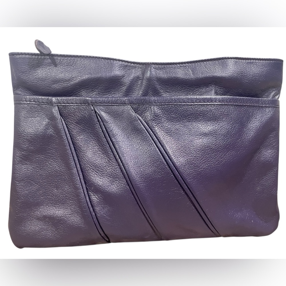 Contessa Genuine Leather Elegant Purple Clutch Brazil front slip pocket Pleated